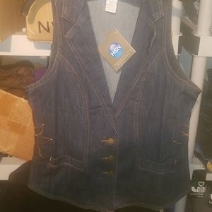 American Glamour Stretch Denim Flower Vest NWT